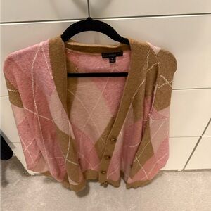 J. Crew Women's Pink and Brown Argyle Cardigan